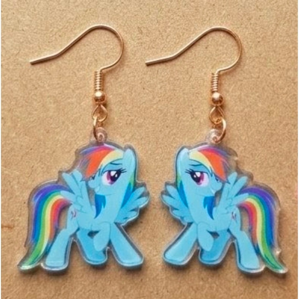 My‎ Little Pony Inspired Earrings! Rainbow Dash! Handmade! Hypo-Allergenic Hook!